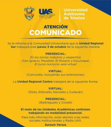 Vuelven clases presenciales de la UAS en Mazatlán para este jueves