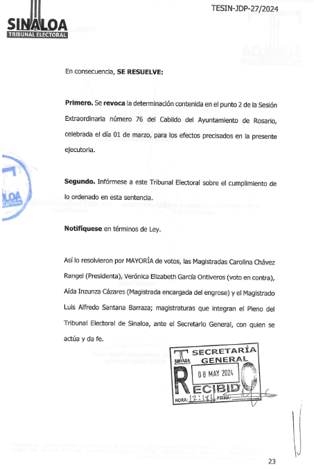$!Tribunal Electoral resuelve a favor de regidora del PAS en Rosario y toman protesta a su suplente