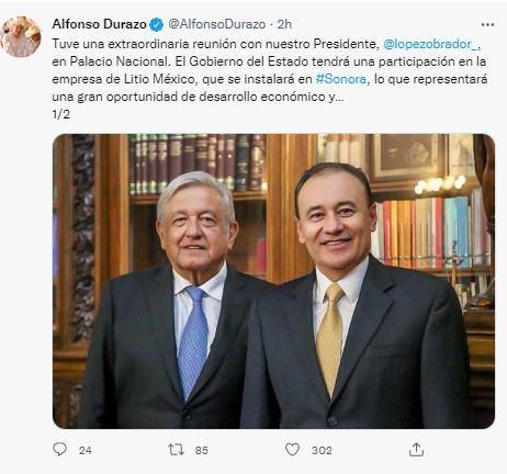 El Gobernador de Sonora, Alfonso Durazo se reúne con el Presidente Andrés Manuel López Obrador.