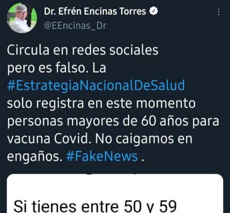 Advierte Efrén Encinas de falsa vacunación contra el Covid-19 a personas menores de 60 años de edad