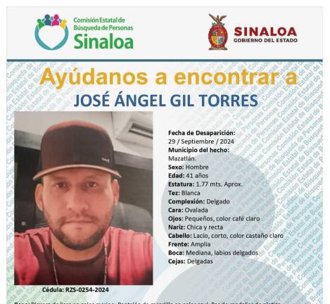 Desaparece José Ángel Gil Torres en la Colonia Niños Héroes en Mazatlán