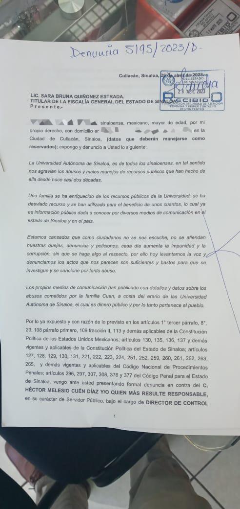 $!Denuncian ante Fiscalía a Héctor Melesio Cuén y su hijo por enriquecimiento ilícito