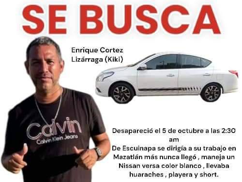 Enrique Cortez Lizárraga se encuentra desaparecido desde la madrugada del sábado.