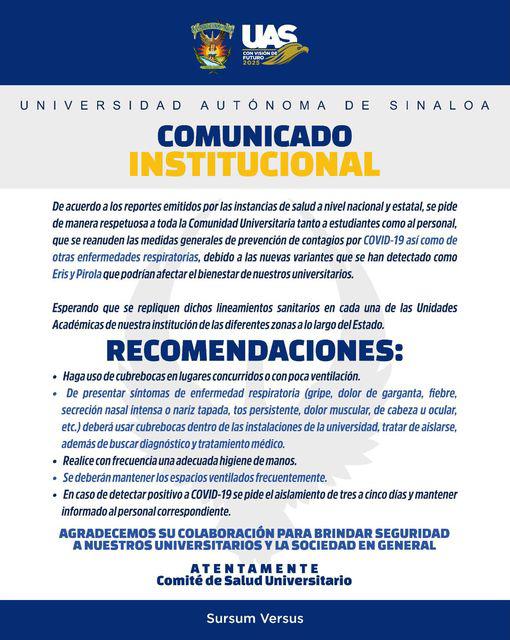 $!Regresará la UAS al uso del cubrebocas este jueves 21