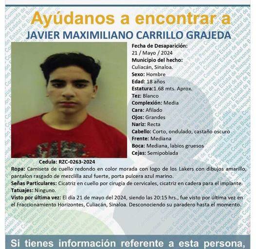 Acusan ‘falta de voluntad’ de autoridades en caso de Javier Maximiliano, joven desaparecido en Culiacán