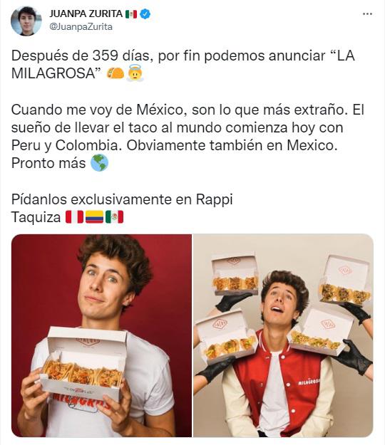 $!Juanpa Zurita recibe criticas por abrir taquería a domicilio