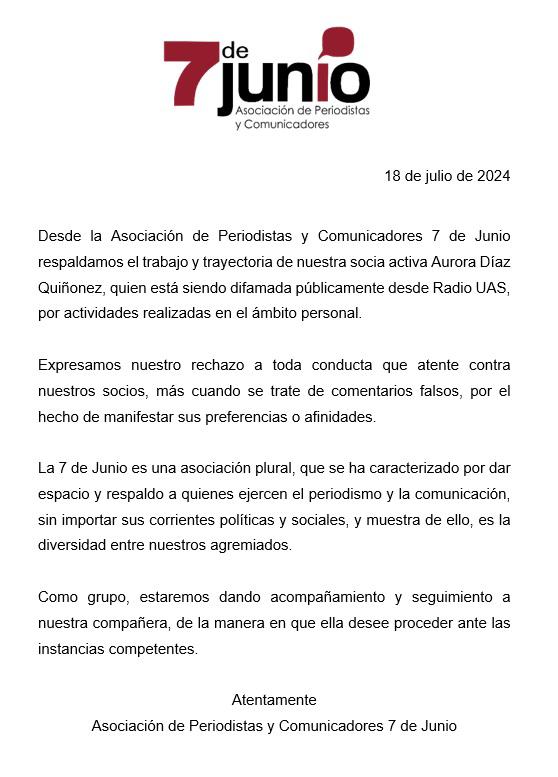 $!Respalda la 7 de Junio a comunicadora difamada en Radio UAS