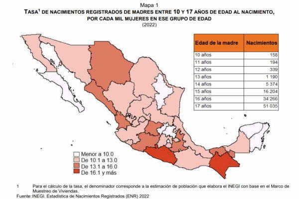 $!Los estados con más alumbramientos de mujeres menores de 17 años en México.