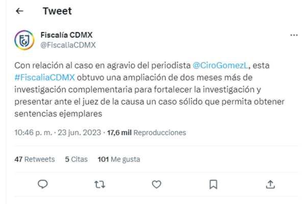 $!Fiscalía CDMX obtiene dos meses más para ampliar investigación de atentado contra Ciro Gómez Leyva