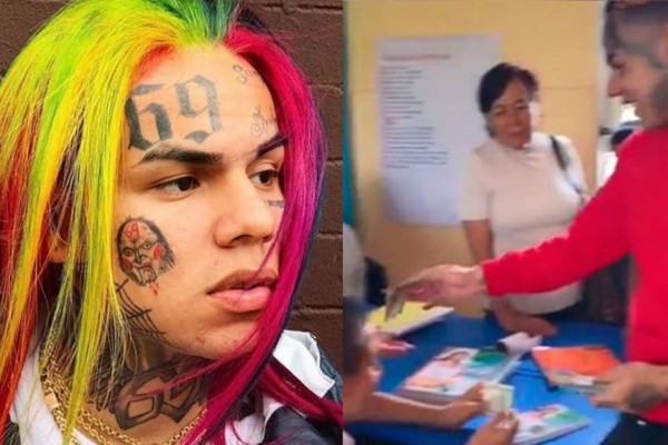 Rapero Tekashi69 visita a su familia en Puebla, y regala billetes a niños en escuela