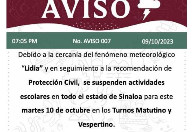 A través de redes sociales, autoridades dieron a conocer la medida de suspensión de clases para este martes.