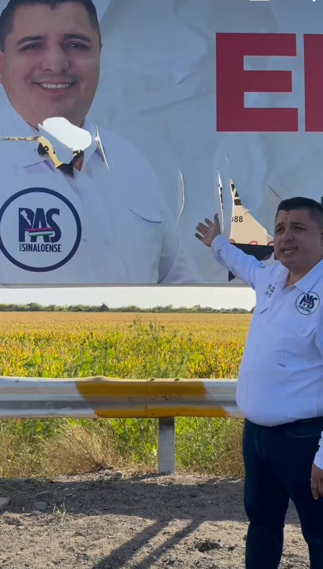 $!Reporta PAS daños en espectacular de su candidato a Alcalde de Angostura