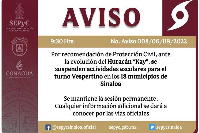 Anuncio de la Sepyc sobre suspensión de clases.