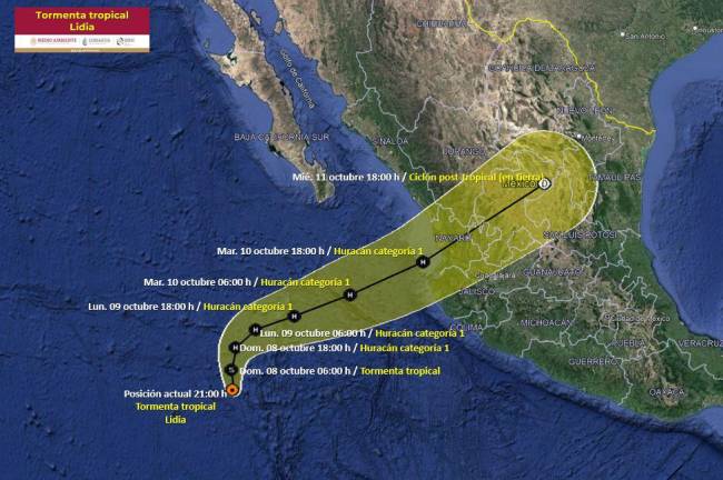 “Lidia” sigue con movimientos erráticos y su posible trayectoria e impacto es hacia el centro de Nayarit.