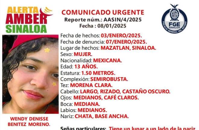 Wendy Denisse, de 13 años, desapareció en Mazatlán desde el 3 de enero