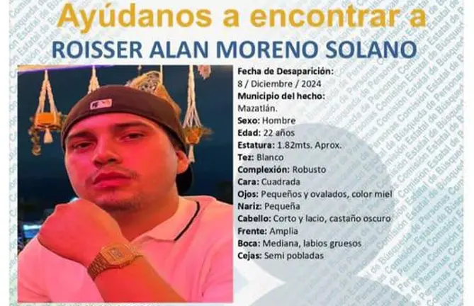 El paradero de Roisser Alan se desconoce desde diciembre, cuando fue privado de la libertad en Mazatlán.