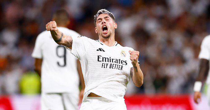 Fede Valverde celebra su anotación para el Real Madrid.