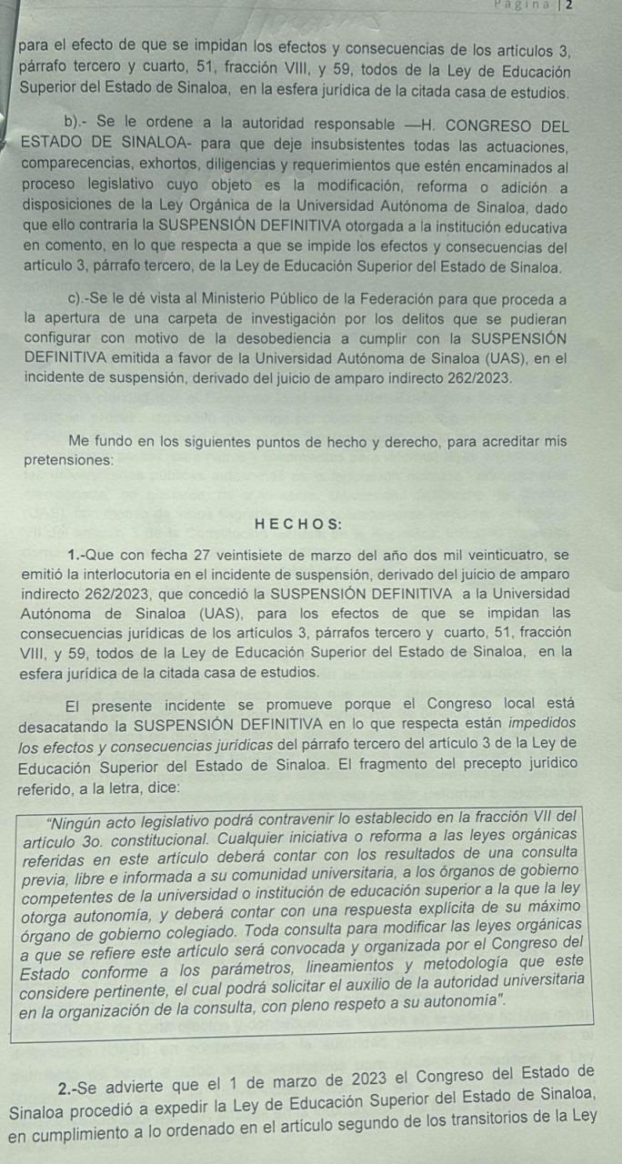 $!La UAS va contra reforma a su Ley Orgánica y promueve recurso contra el Congreso de Sinaloa