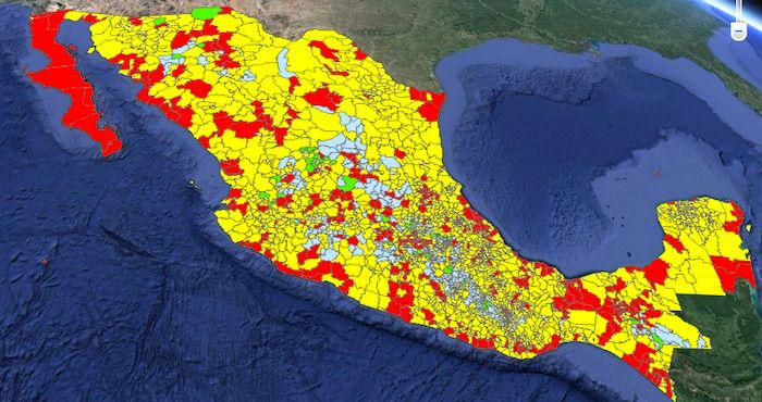 $!El rojo indica los municipios con alta vulnerabilidad de inundación. Mapa: Conagua, Cenapred.