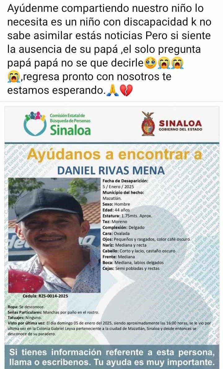 $!Buscan a Daniel Rivas, quien desapareció el 5 de enero en la Colonia Gabriel Leyva, en Mazatlán