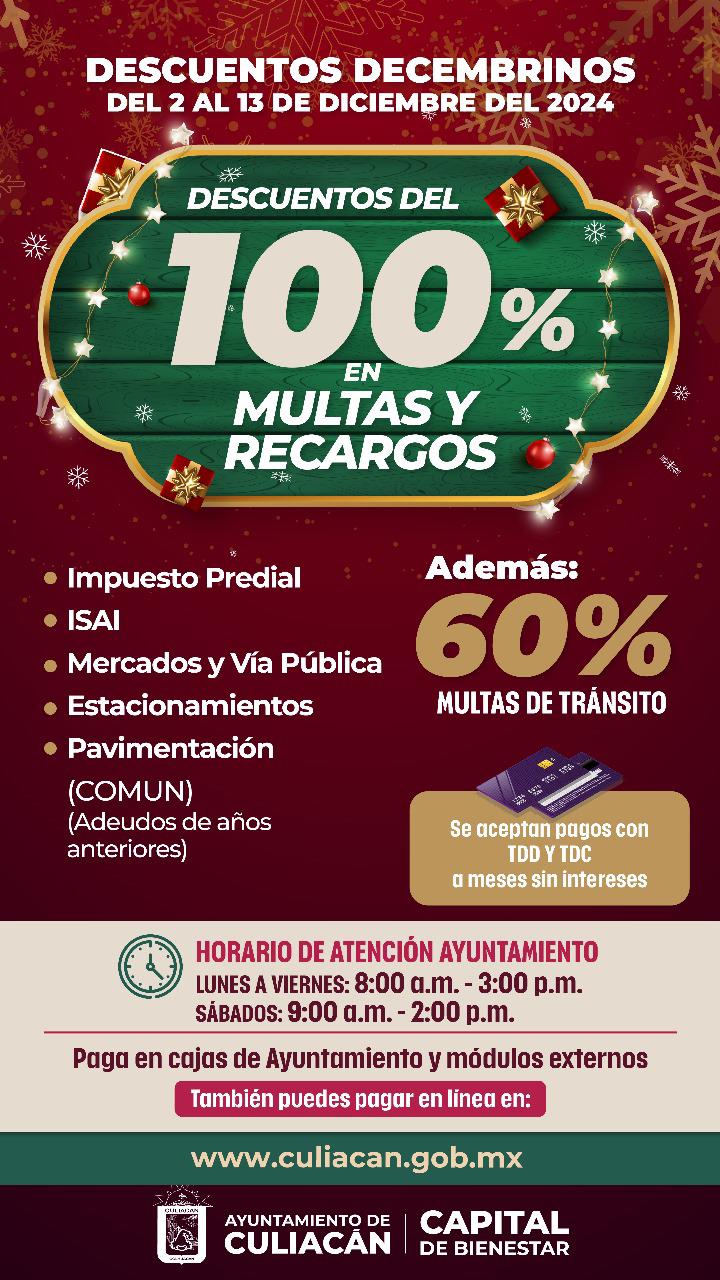 $!Ofrece Ayuntamiento de Culiacán descuentos en pagos de multas y recargos por fiestas decembrinas