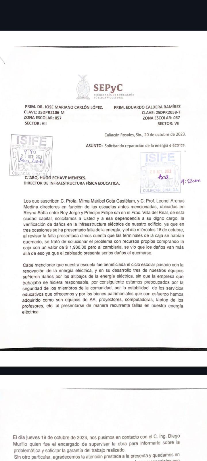 $!Colapsa sistema eléctrico de primaria de Culiacán tras ‘Norma’ y alumnos toman clases desde casa