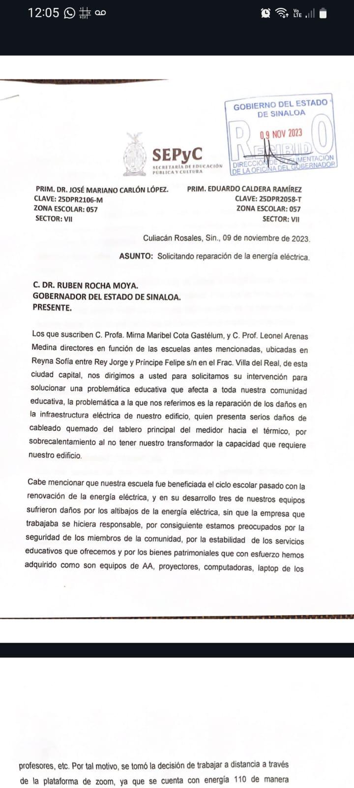 $!Colapsa sistema eléctrico de primaria de Culiacán tras ‘Norma’ y alumnos toman clases desde casa