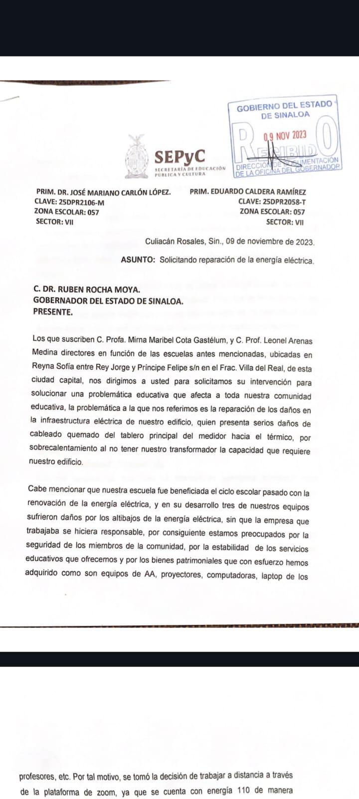 $!Colapsa sistema eléctrico de primaria de Culiacán tras ‘Norma’ y alumnos toman clases desde casa