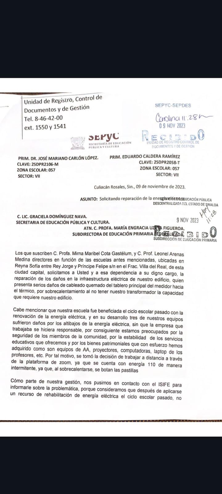 $!Colapsa sistema eléctrico de primaria de Culiacán tras ‘Norma’ y alumnos toman clases desde casa