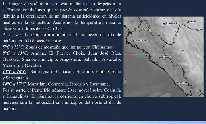 Prevén hasta 35 grados durante último día del año en Sinaloa