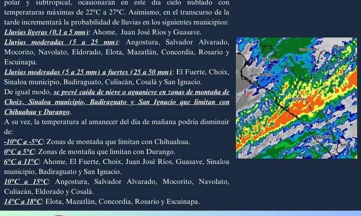 Advierten por pronóstico de lluvias durante la tarde de este miércoles en Sinaloa