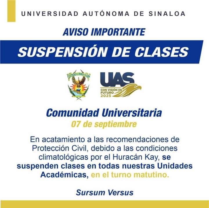 $!Suspenden clases este miércoles en todo Sinaloa por huracán Kay