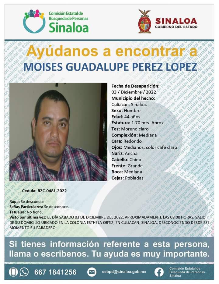 $!Reportan desaparecido a Moisés Guadalupe, de 44 años