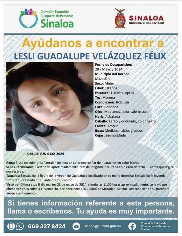 $!Buscan a Lesli Guadalupe, de 18 años, en Mazatlán