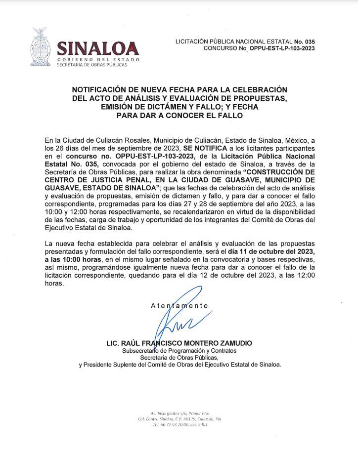 $!Obras Públicas retrasa resultado de licitación de Centro de Justicia para Mujeres de Guasave