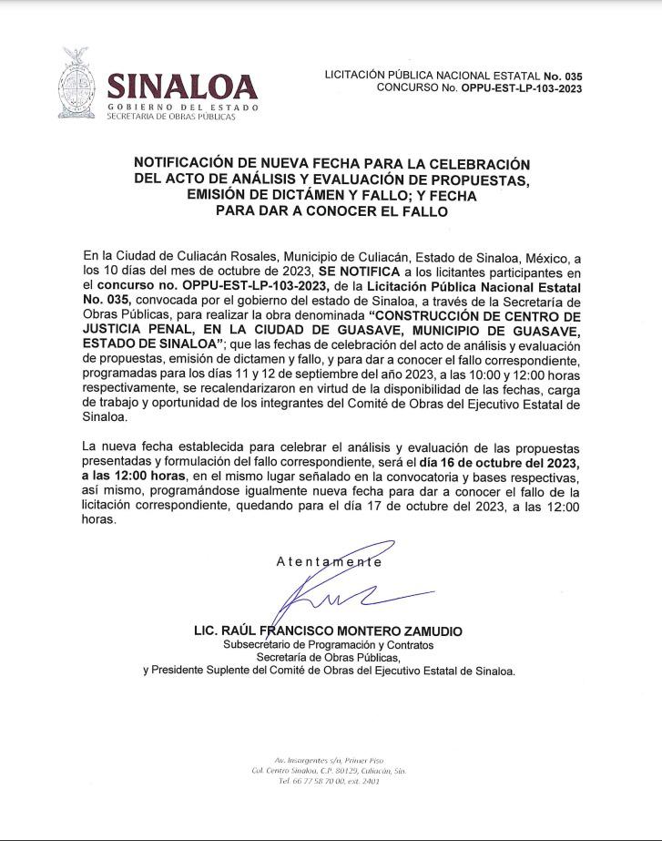 $!Obras Públicas retrasa resultado de licitación de Centro de Justicia para Mujeres de Guasave