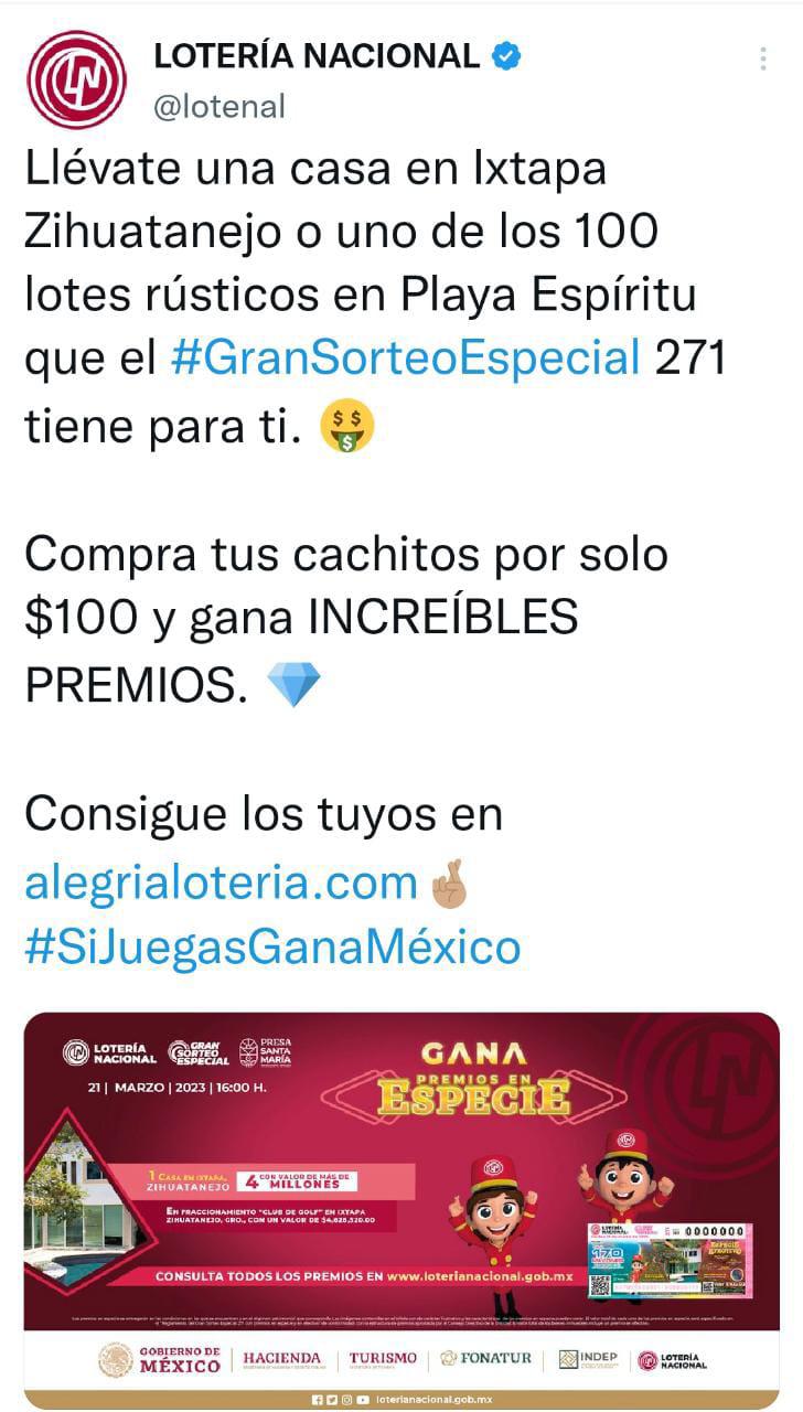 $!Anuncia la Lotería Nacional sorteo especial de 100 lotes del CIP Teacapán