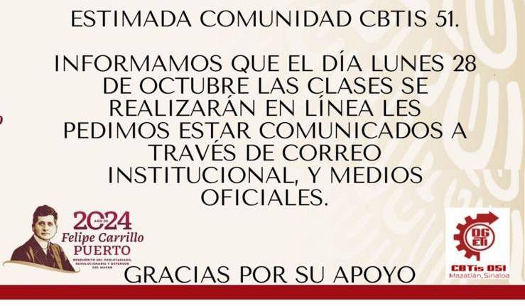 CBTIS 51 y Cetis 127 en Mazatlán también optan por las clases en línea a partir de este lunes