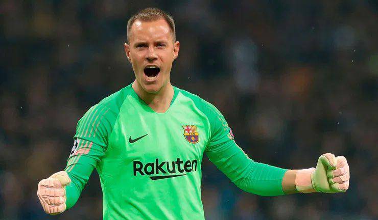 El arquero del Barcelona Marc Andre ter Stegen durante un entrenamiento.