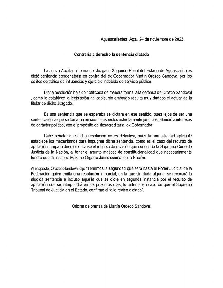 $!Sentencian a ex gobernador de Aguascalientes, por tráfico de influencias; impugnará