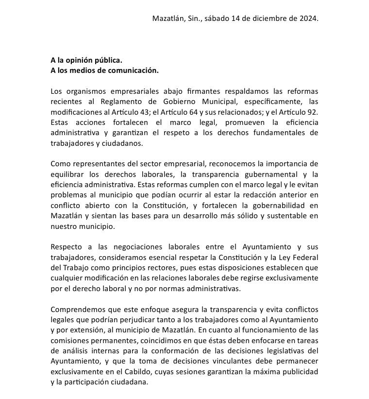 $!Cambian de opinión organismos empresariales ante reformas de gobierno de Mazatlán