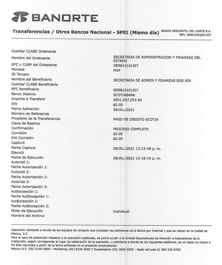 $!Gobierno del Estado transparenta pagos de deuda a corto plazo por solicitud de información de Noroeste