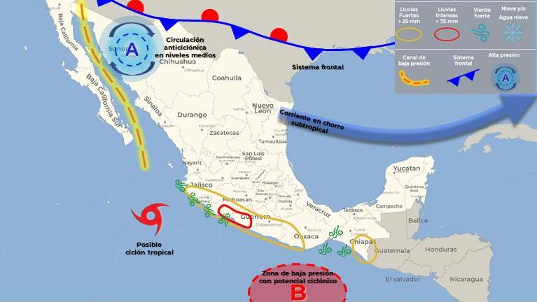 Posible ciclón tropical se mueve en el Océano Pacífico.