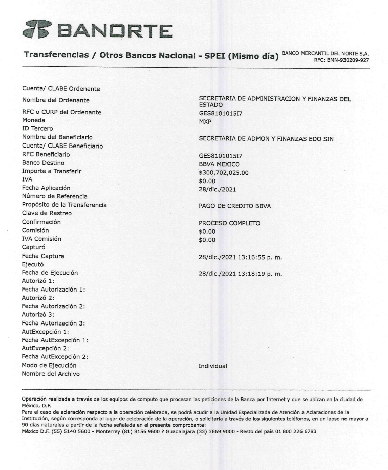 $!Gobierno del Estado transparenta pagos de deuda a corto plazo por solicitud de información de Noroeste