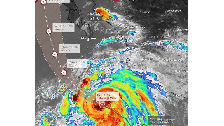 Se pronostica que el huracán ‘Hilary’ este jueves se intensifique a categoría 3 y este viernes a categoría 4.