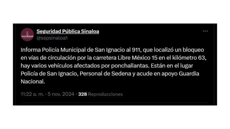 También en San Ignacio reportan bloqueo de la México 15; tiran ponchallantas