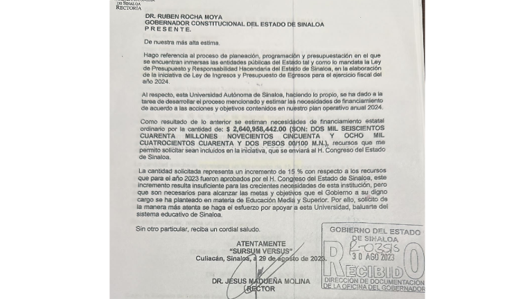 Pide UAS $2 mil 640 millones al Gobierno de Sinaloa para 2024