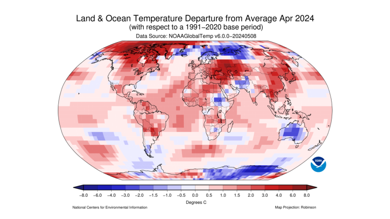 Las temperaturas de abril estuvieron por encima del promedio en la mayor parte de la superficie terrestre mundial.