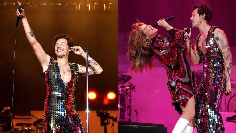 Harry Styles canta '¡Hombre! ¡Me siento como una mujer!' junto a Shania Twain, en Coachella 2022.