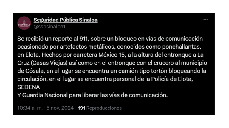 Reporta de la Secretaría de Seguridad Pública estatal.